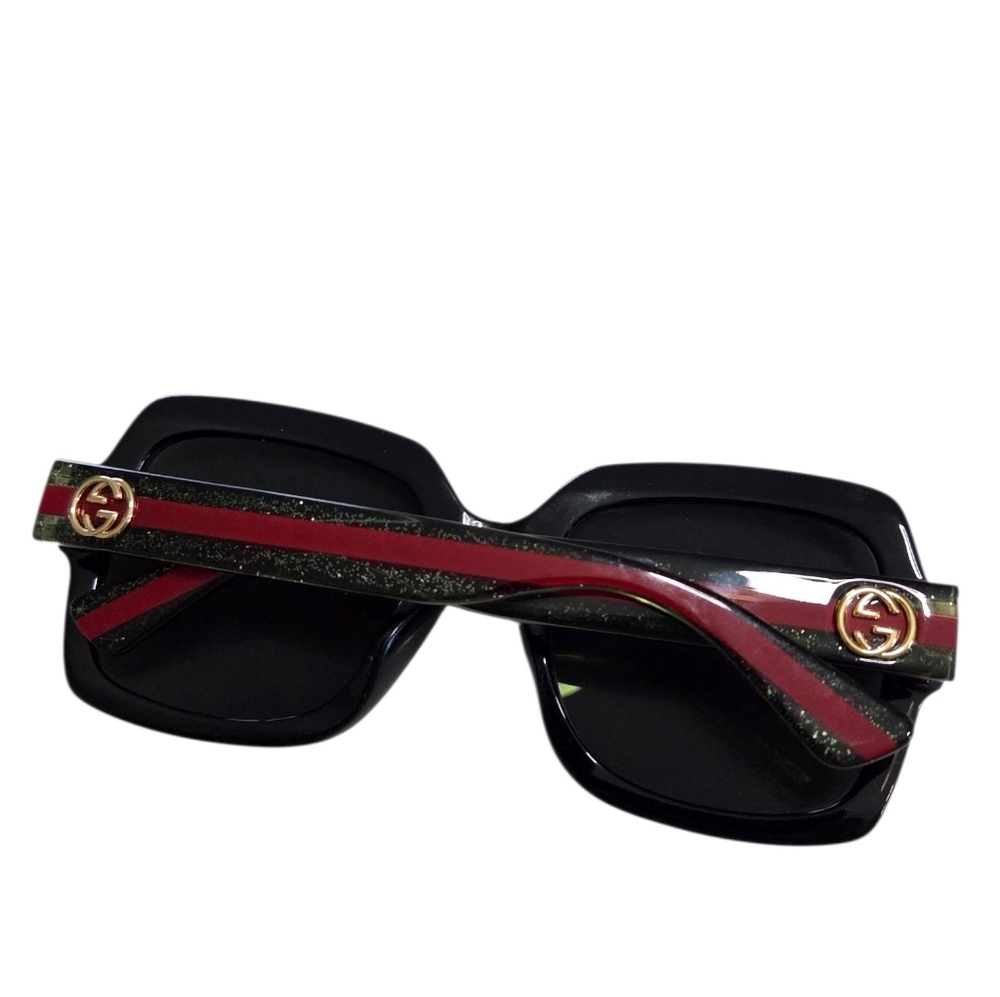 Gucci Women's Sunglasses with Black Frame and Red & Green Accents With Gold Logo